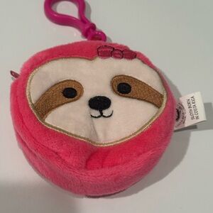 Made in Costa Rica Pink Sloth Coin Purse Plush Keychain EUC